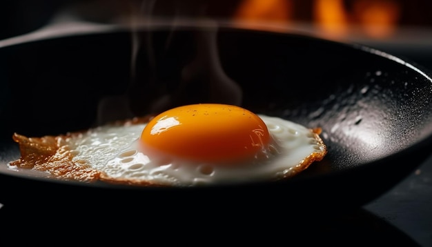 Spiegelei auf Gusseisenplatte, gesundes Protein mit hoher Hitze, erzeugt durch KI