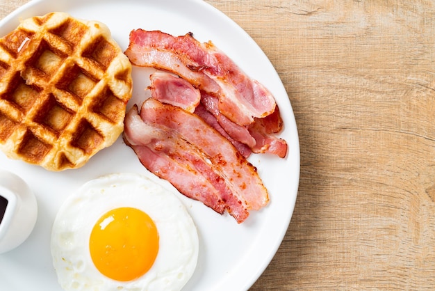 Spiegelei mit Speck und Waffel zum Frühstück