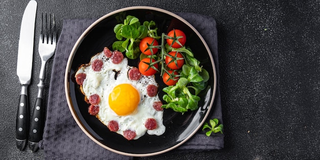 spiegeleier gemüse, würste frühstück frisch gesunde mahlzeit essen snack auf dem tisch kopierraum