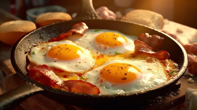 Spiegeleier mit Speckfrühstück Generierte KI