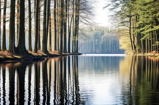 Foto spiegelungen von bäumen in einem ruhigen see