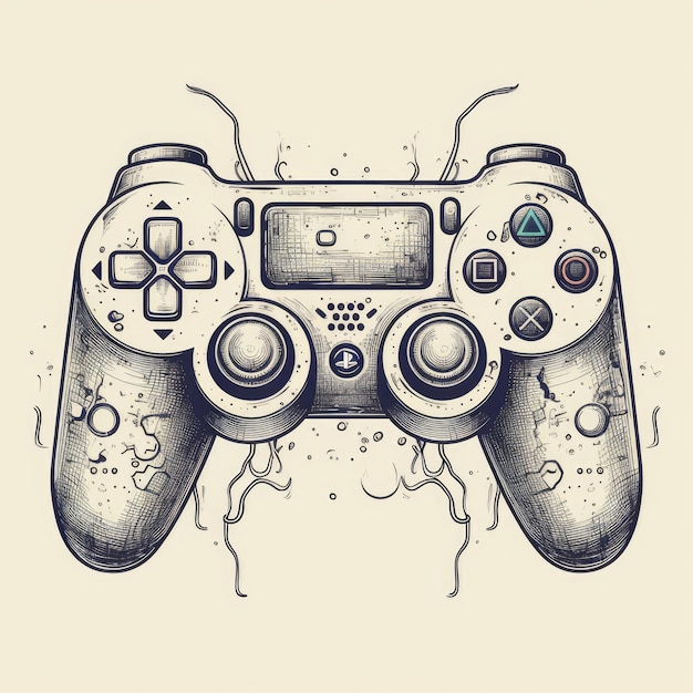 Spiel-Controller-Vektor-Illustration für T-Shirt gezeichnet