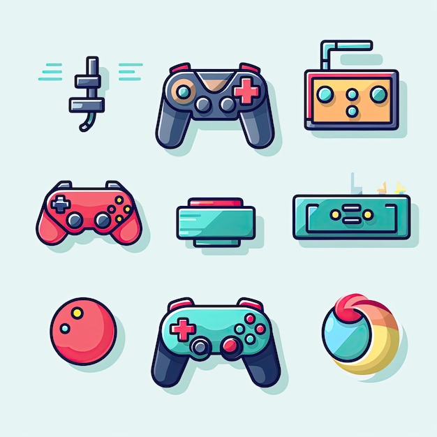 Foto spiele-ikonen ikonen mit einem spiel-controller-joystick und würfeln für spieler, generiert mit ki