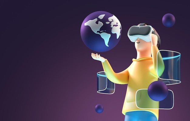 Spielen mit Virtual-Reality-Brille 3D-Illustration