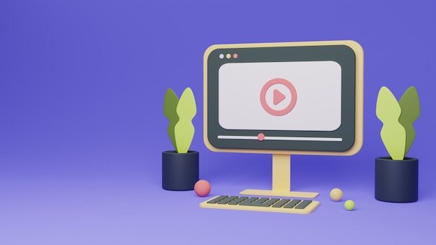 Spielen Sie das 3D-Rendering des Videokonzepts ab