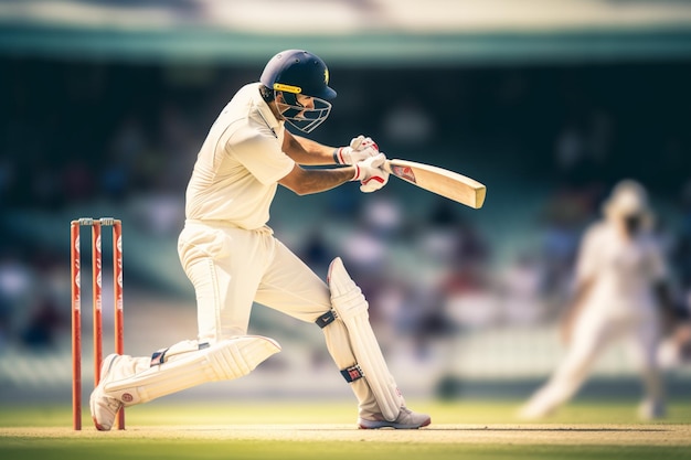 Foto spieler, der auf dem spielfeld cricket spielt