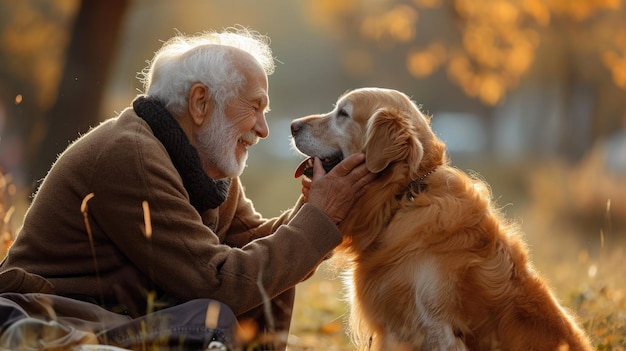 spielerischer Hund und sein Besitzer in der Natur im Freien pragma