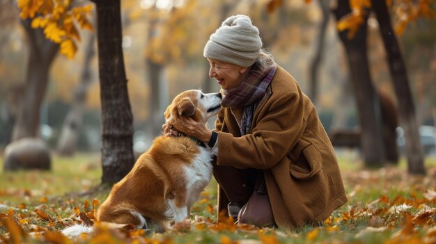 spielerischer Hund und sein Besitzer in der Natur im Freien pragma