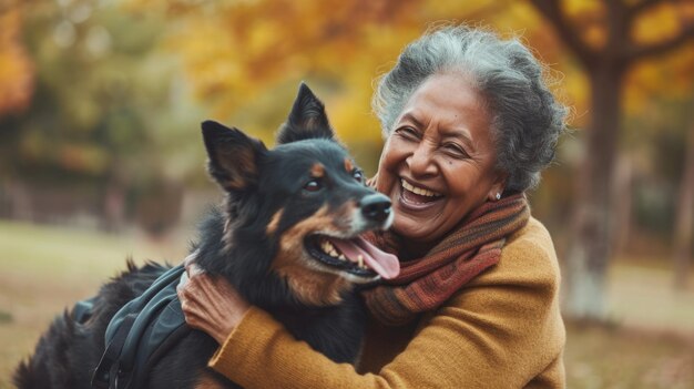 spielerischer Hund und sein Besitzer in der Natur im Freien pragma