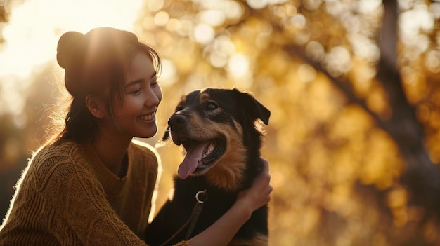 spielerischer Hund und sein Besitzer in der Natur im Freien pragma