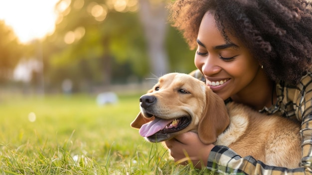 spielerischer Hund und sein Besitzer in der Natur im Freien pragma