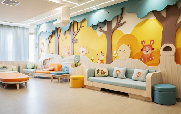 Spielhafte Dekoration in einem pädiatrischen Zentrum Generative KI