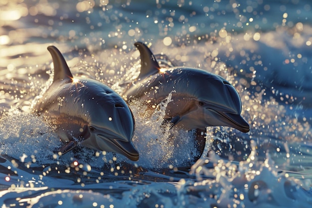 Foto spielhafte delfine spritzen im wasser