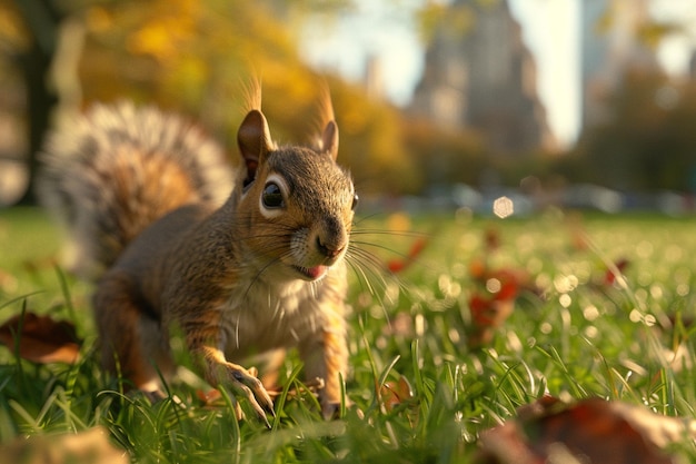 Spielhafte Eichhörnchen spielen in Stadtparks