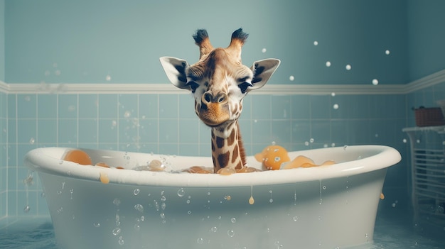 Spielhafte Giraffe in einer traumhaften Badewanne Digitale Manipulationskunst