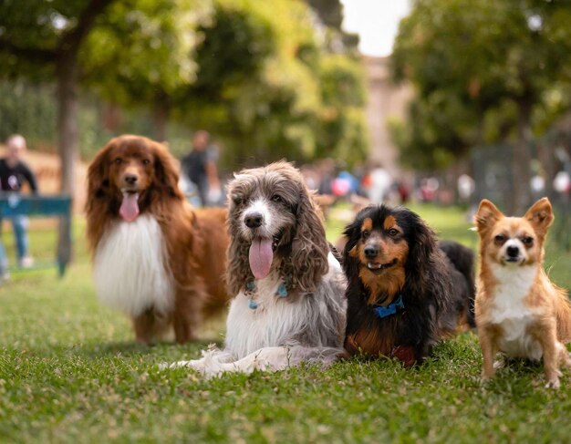 Spielhafte Hündchen versammeln sich im Firefly-Hundespark