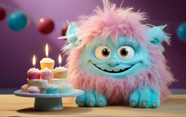 Spielhafte Kreatur Farbige Geburtstagsfeier KI-generiertes Bild