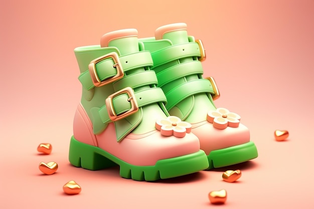 Spielhafte Leprechaun-Schuhe mit Schnallen und rosafarbenen Wangen 3D-Ikonen-Tonrender