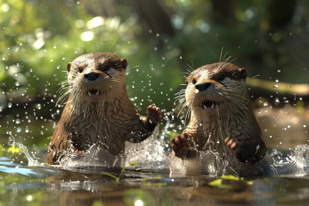 Spielhafte Otter spritzen in einem Bach