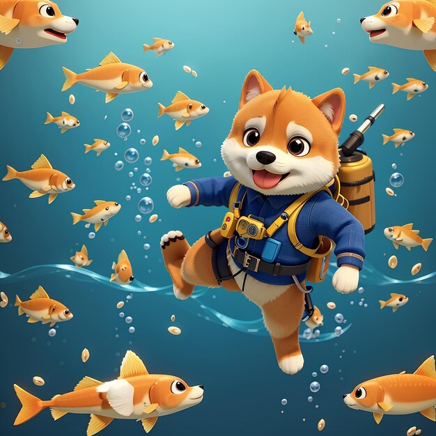 Spielhafte Zeichentrickfilme von Shiba Inu Dog Diver