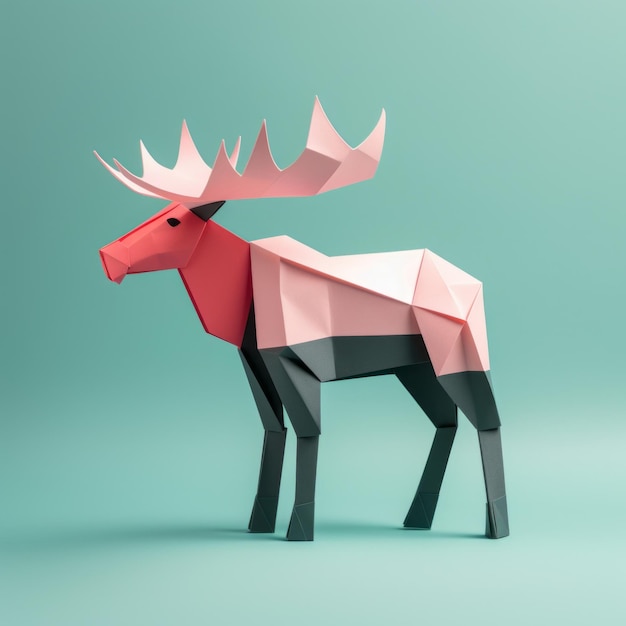 Spielhaftes Origami Moose Minimalistisches 3D-Rendering-Design