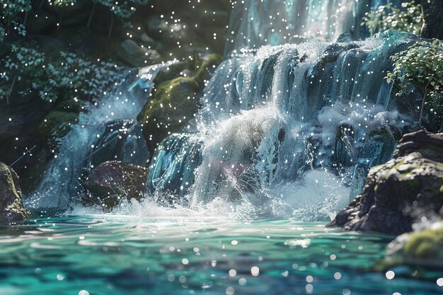 Foto spielhaftes spritzen in kristallklaren wasserfällen