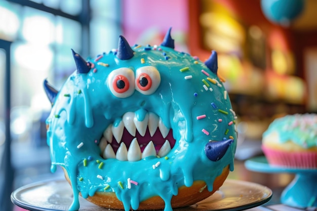 Foto spieliger monster-donut mit bunter glasur