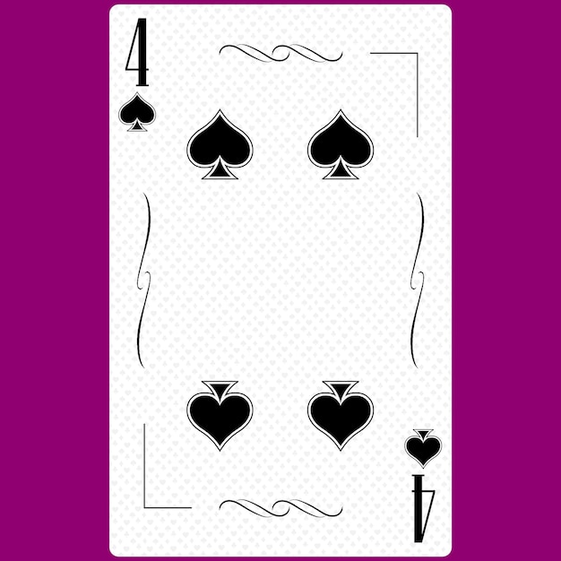 Spielkarte Vier Pik-Anzug 4 Schwarz-Weiß-modernes Design Poker in Standardgröße Poker Casino 3D render 3D-Darstellung