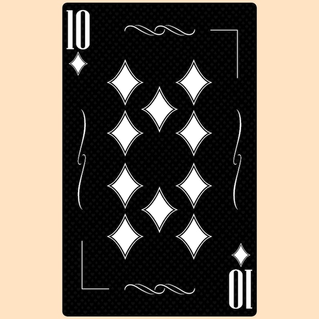 Spielkarte Zehn Anzug Diamant 10 Schwarz-Weiß-modernes Design Poker in Standardgröße Poker Casino 3D render 3D-Darstellung