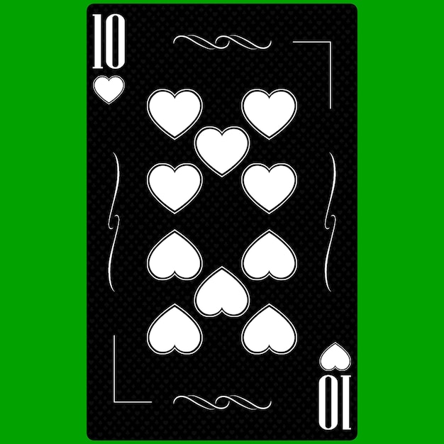 Spielkarte zehn der herzen 10 schwarz-weiß-modernes design poker in standardgröße poker casino 3d render 3d-darstellung