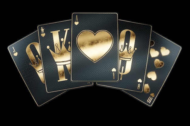 Foto spielkarten auf schwarzem hintergrund isoliert konzept der online-glücksspiel-erholung poker black jack online-casino kopieren sie platz 3d-darstellung 3d-render