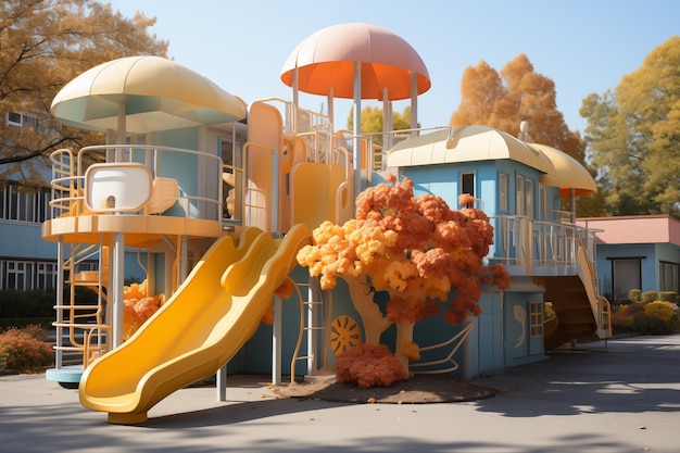 Spielplatz mit Rutsche im Kindergarten