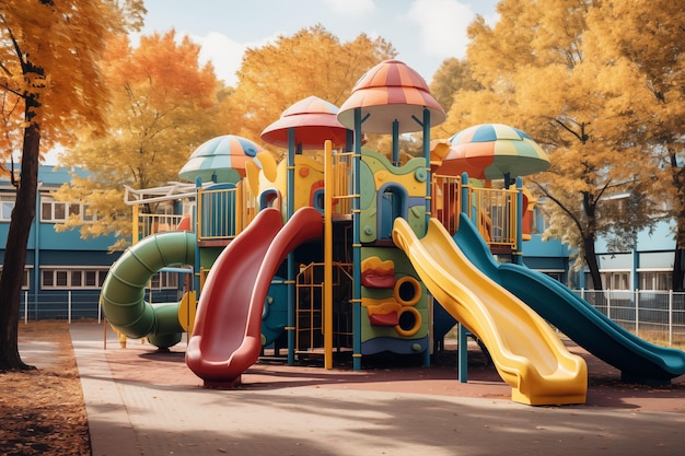 Spielplatz mit Rutsche im Kindergarten