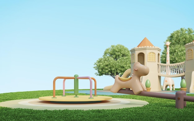 Spielplatzpark mit Pastellfarben und Kopienraum Konzept für Kinderhintergrund
