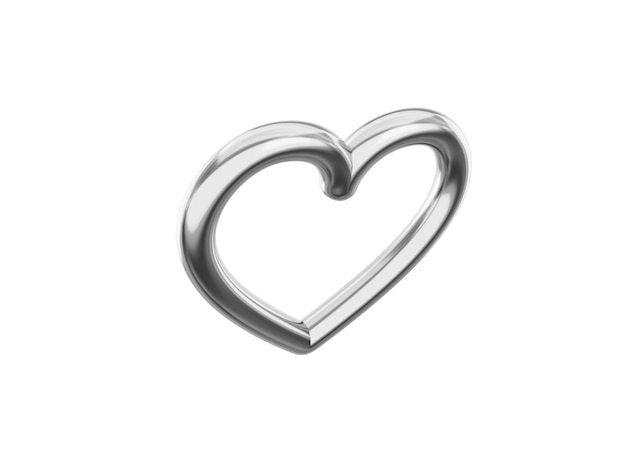 Spielzeug aus Metall Herz Silber Mono Farbe Symbol der Liebe auf einem weißen soliden Hintergrund Ansicht von oben 3D-Rendering