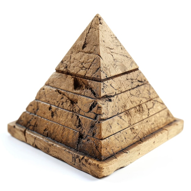 Foto spielzeug kleine holzwelt architektonisches wahrzeichen große pyramide von gizeh isoliert auf weiß