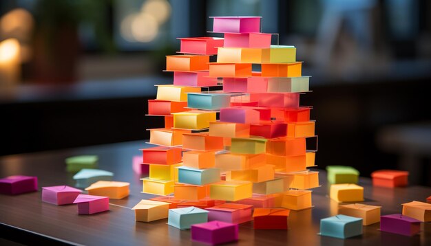 Foto spielzeugblockstapel kindheit spaß bildung lebendige farben architektur lernen, die von ki generiert wird