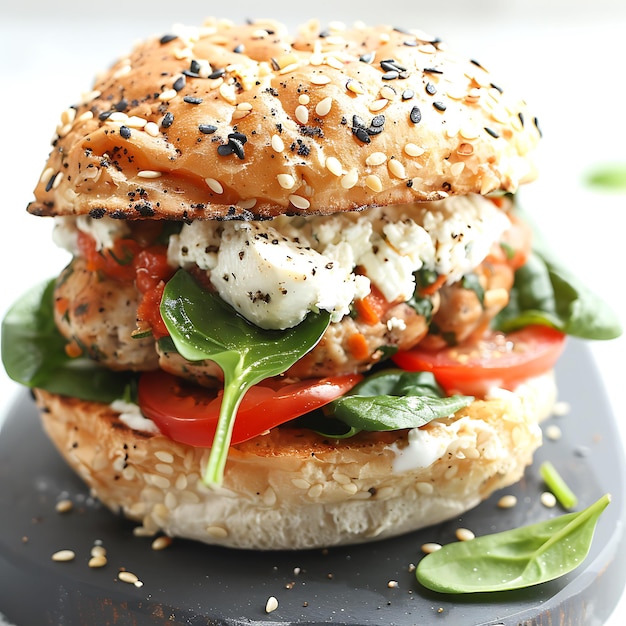 Spinach Feta Turkey Burger em fundo branco