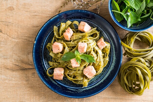 Spinat Fettuccine mit Lachs