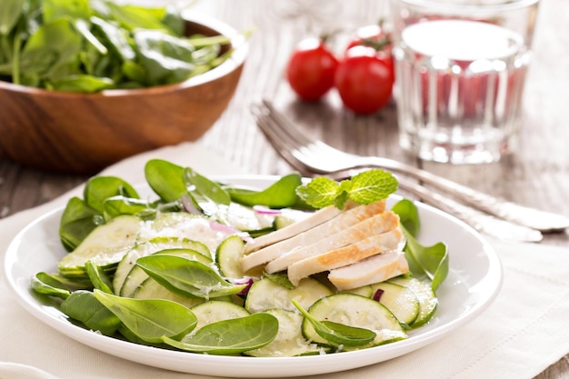 Foto spinat-zucchini-hähnchen-salat