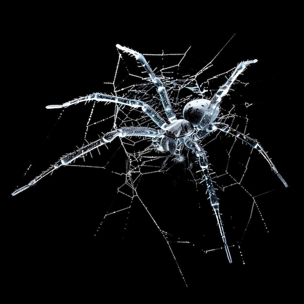 Spinnenform im Wellenweb durchsichtige weiße Flüssigkeit mit Hintergrundkunst Y2K glühendes Konzept