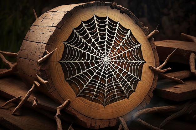 Spinnennetz auf dem Brennholz