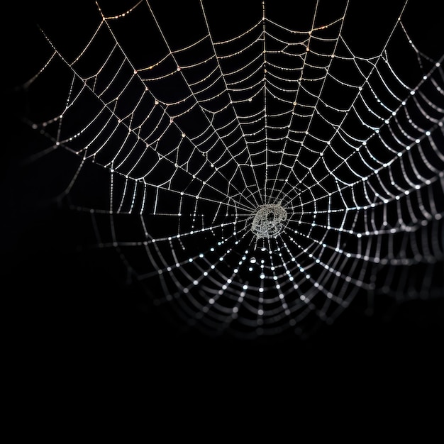 Spinnennetz auf schwarzem Hintergrund, echtes Spinnennetz