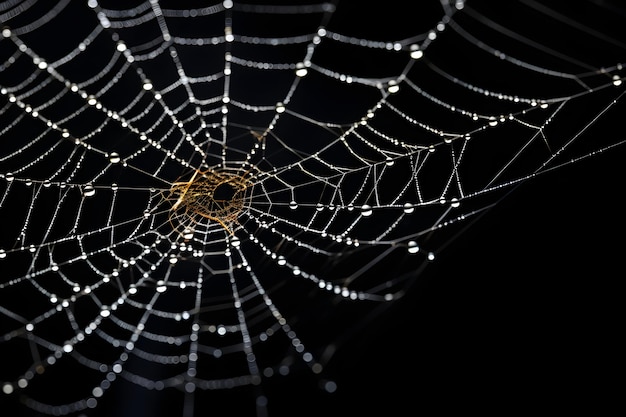 Spinnennetz mit dunklem Hintergrund Spinnennett mit Wassertropfen