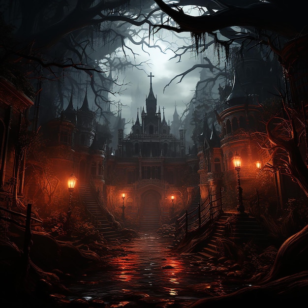 Spirited Haunt Un fondo de Halloween con espíritus espeluznantes y apariciones fantasmales