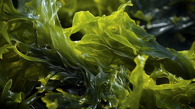 Spirogyra hermosas algas en el fondo del mar comestibles y medicinales
