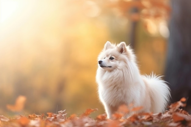 Spitz en el parque de otoño