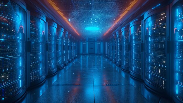 Spitzentechnologie auf Display-Server-Racks, die ein fesselndes Leuchten ausstrahlen