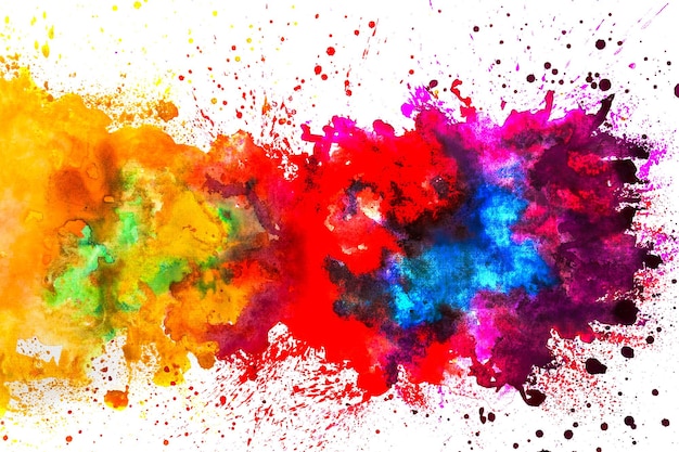 Splash de acuarela sobre un fondo blanco Celebración del festival de Holi