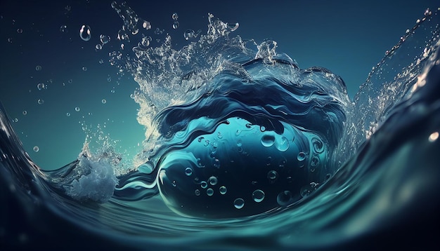 Splash en el agua Fondo de onda de agua limpia azul con burbujas de aire